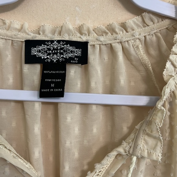 French Dot Cream Semi Sheer Blouse - Picture 2 of 6